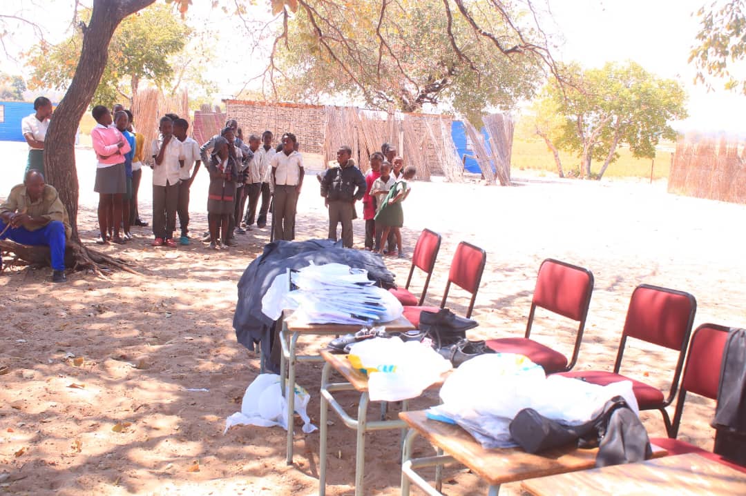 MOVSC distribution event providing clothing and school supplies to children in Kavango East